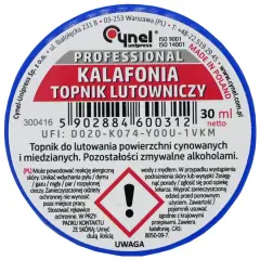 Profesjonalny topnik lutowniczy z kalafonią. Do powierzchni cynowanych i miedzianych. Zmywalny alkoholami.