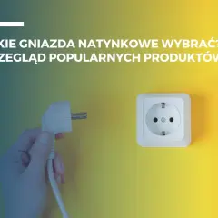Ręka trzyma wtyczkę, obok gniazdko i żarówka. Jaki kontakt natynkowy wybrać? Przegląd popularnych produktów.