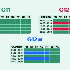 Taryfy G11, G12, G12w pokazują, jak może wyglądać cena prądu 2026 za 1 kwh w zależności od pory dnia i dnia tygodnia.