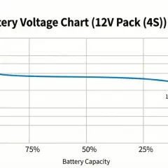 Wykres napięcia akumulatora LiFePO4 (12V Pack 4S). Pokazuje prawidłowe napięcie w zależności od pojemności.