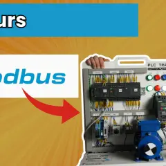 Mini-kurs o komunikacji modbus rtu. Na zdjęciu widać schemat połączeń i sprzęt do nauki.