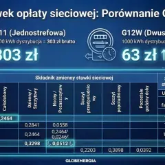 Porównanie taryfy G11 i G12w. Taryfa G12w jest dwustrefowa, co oznacza niższe koszty dystrybucji energii elektrycznej.