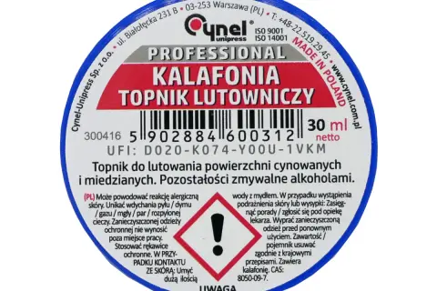 Profesjonalny topnik lutowniczy z kalafonią. Do powierzchni cynowanych i miedzianych. Zmywalny alkoholami.