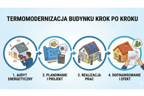 Proces termomodernizacji: audyt energetyczny, planowanie, realizacja prac i dofinansowanie.