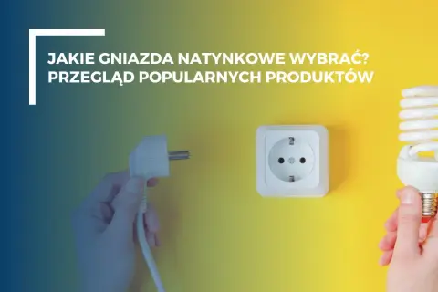 Ręka trzyma wtyczkę, obok gniazdko i żarówka. Jaki kontakt natynkowy wybrać? Przegląd popularnych produktów.