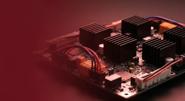 Elektronika z radiatorami i przewodami, element systemu BMS.