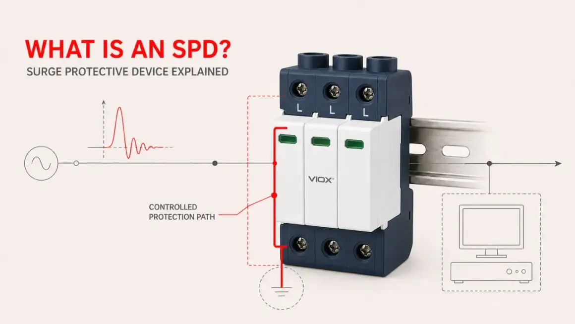 Schemat budowy ogranicznika przepięć (SPD). Urządzenie chroni elektronikę przed nagłymi skokami napięcia.