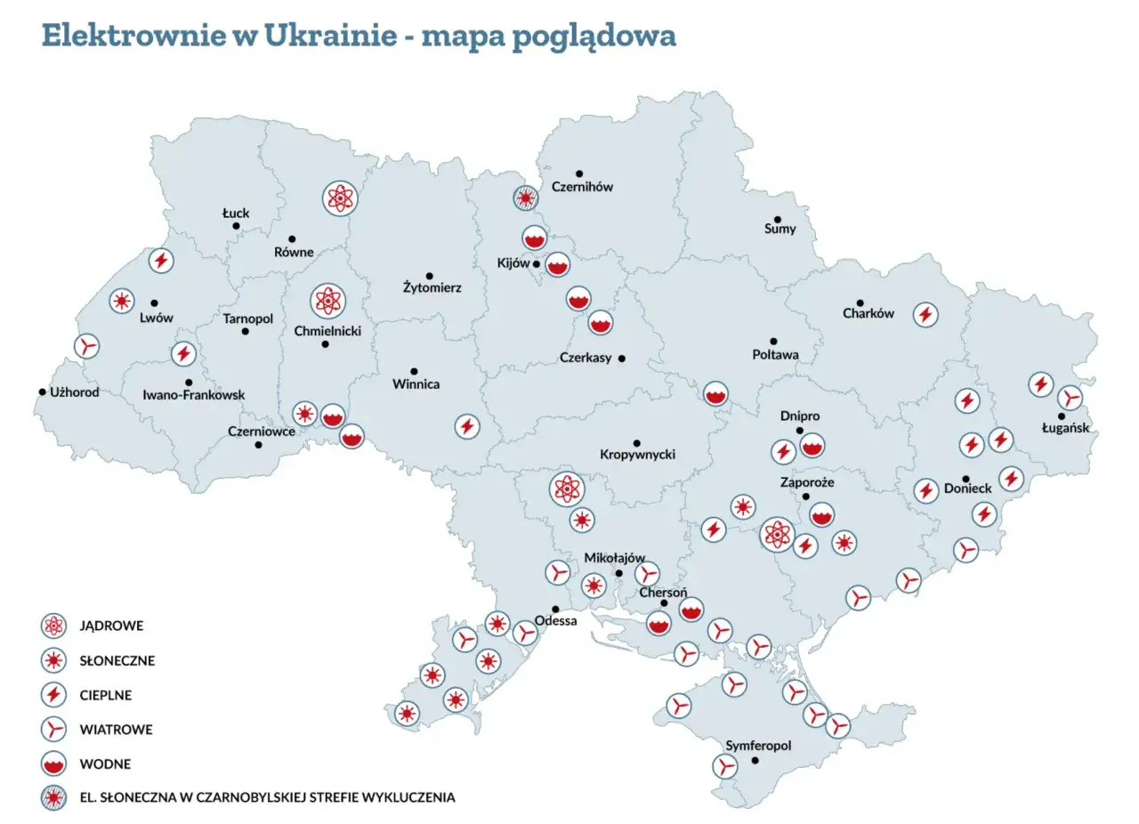 Mapa elektrowni atomowych na Ukrainie