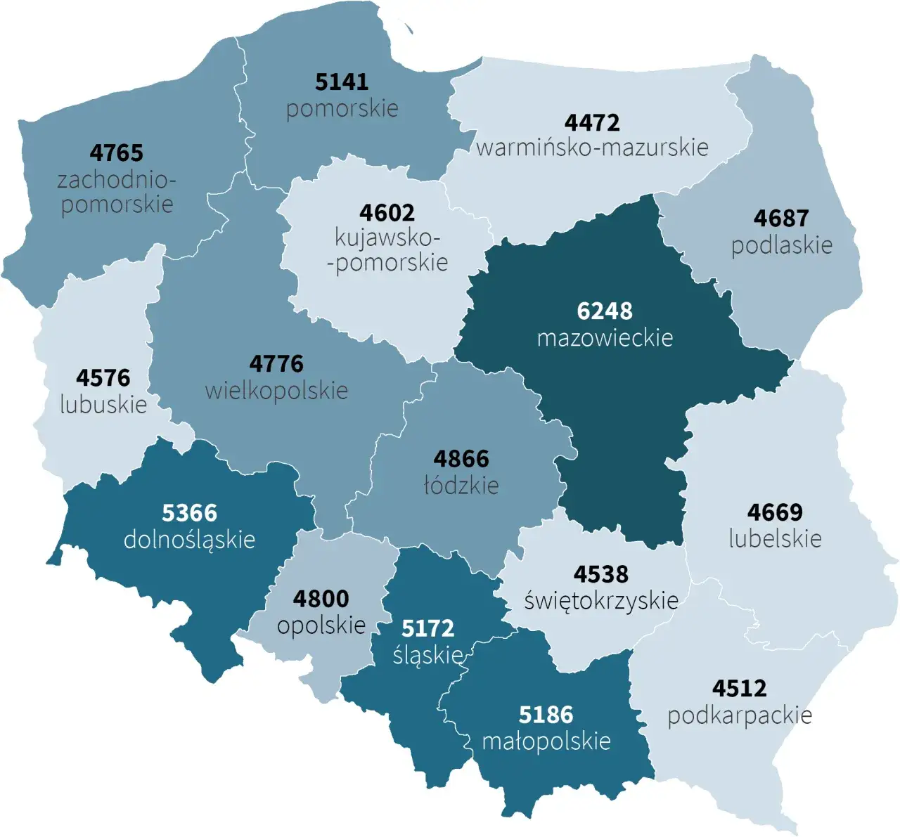 Mapa zarobków inżynier elektryk Polska województwa