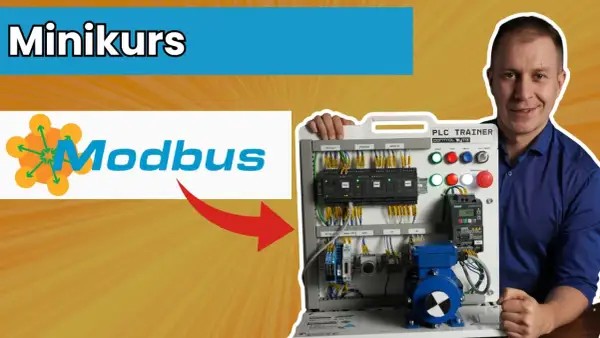 Mini-kurs o komunikacji modbus rtu. Na zdjęciu widać schemat połączeń i sprzęt do nauki.